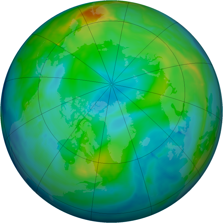 Arctic ozone map for 01 December 2013